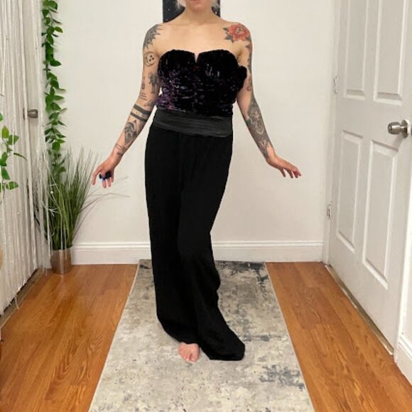 Ramy Brook Johanna Sequin Evening Jumpsuit Size 10 Black Combo Blkco - Picture 1 of 16